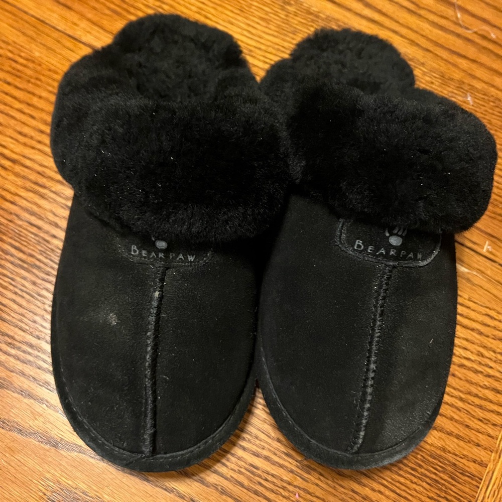 BearPaw Kids Plush Black Slippers